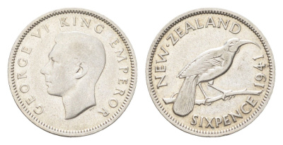 Новая Зеландия 6 пенсов 1941 Георг VI (1936-1952) KM 8 серебро 4659-941
