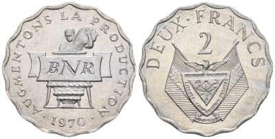 Руанда 2 франка 1970 FAO KM 10 алюминий  UNC  4610-413