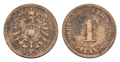 Германия 1 пфенниг 1886 A, Вильгельм I (1871-1888) KM 1, J. 1 медь 4630-649