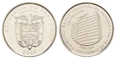 Панама 1/2 бальбоа (50 сентесимо) 2009 100 лет Национальному банку Панамы KM 139 медь плакированная медно-никелем UNC 4645-142