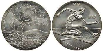Финляндия 50 марок 1983 K-T, чемпионат мира по атлетике, бег с препятствиями KM 61 серебро 1530-1444