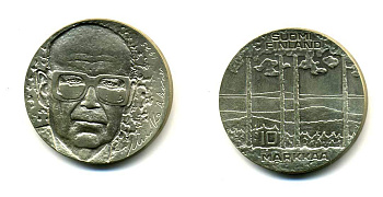 Финляндия 10 марок 1975 S-H, 75 лет президенту Урхо Кекконену KM 54 серебро 179-1114