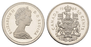 Канада 50 центов 1984 Елизавета II (1952-2022), герб KM 75.3 никель PROOF 603-344
