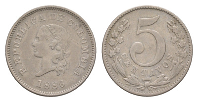 Колумбия 5 сентаво 1886 KM 183 медно-никель 4655-618