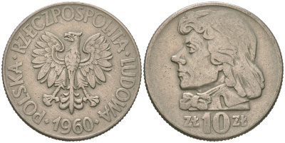 Польша 10 злотых 1960 MW, Тадеуш Костюшко (1746-1817) Y 50 медно-никель 4120-722