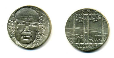 Финляндия 10 марок 1975 S-H, 75 лет президенту Урхо Кекконену KM 54 серебро 179-1114