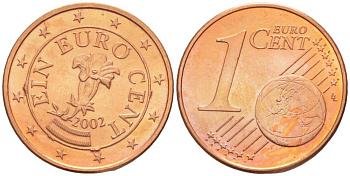 Австрия 1 евроцент 2002 KM 3082 сталь плакированная медью UNC 39-431