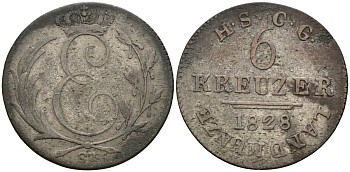 Саксен-Кобург-Гота 6 крейцеров 1828 KM 11 серебро 4044-1443