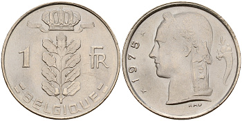Бельгия 1 франк 1975 Belgique KM 142.1 медно-никель  UNC  4187-111