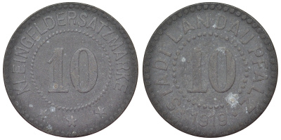 Германия, Ландау-ин-дер-Пфальц 10 пфеннигов 1919 Рейнлянд-Пфальц, нотгельд цинк 4119-1014