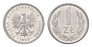 Польша 1 злотый 1990 Y 49.3 алюминий UNC 4615-768