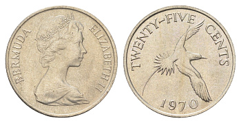 Бермудские острова (Бермуды) 25 центов 1970 KM 18 медно-никель UNC 4666-712