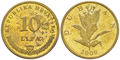 Хорватия 10 лип 2009 нечетный год KM 6 сталь плакированная латунью  UNC  4124-1161