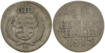 Саксония 1/48 талера 1813 S, Фридрих Август I (1806-1827) KM 1048 серебро 4147-221