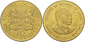 Кения 10 центов 1984 Дэниэл арап Мои KM 18 никель латунь UNC 4545-1044