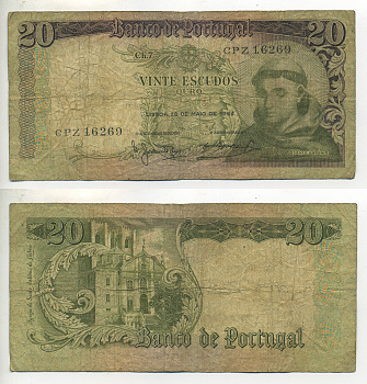 Португалия 20 эскудо 1964 Антоний Падуанский Pick 167 b бумага 7552-12-2
