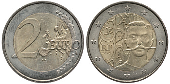 Франция 2 евро 2013 150 лет со дня рождения Пьера де Кубертена KM 2012 биметалл UNC 3856-633