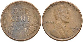 США 1 ЦЕНТ 1950 D, ЛИНКОЛЬН KM А132 медь цинк 218-541