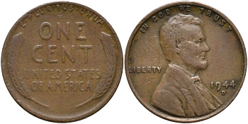 США 1 ЦЕНТ 1944 D, ЛИНКОЛЬН KM А132 медь цинк 4392-151