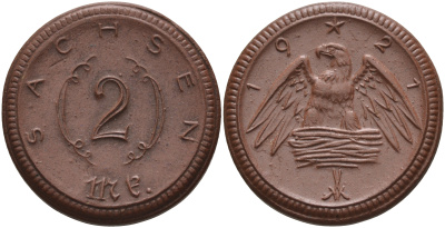 Саксония 2 марки 1921 J. N 56 фарфор 1094-1-45
