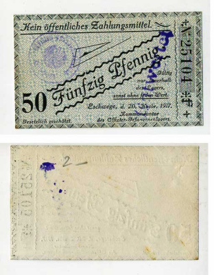 Германия 50 пфеннигов 1917 Эшвеге (Гессен), лагерь военнопленных офицеров C-2944 бумага UNC (пресс) 504-84-3-2