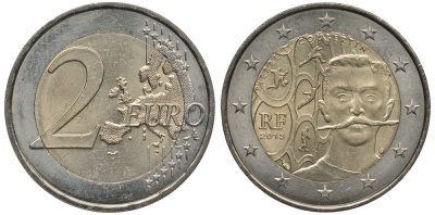 Франция 2 евро 2013 150 лет со дня рождения Пьера де Кубертена KM 2012 биметалл UNC 3856-633