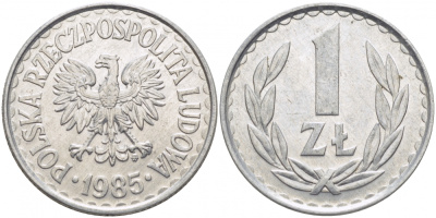 Польша 1 злотый 1985 MW, Народная Республика KM 49.1, Parchimowicz 213x алюминий 175-1155