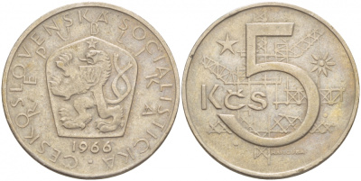 Чехословакия 5 крон 1966 KM 60 медно-никель 51-113