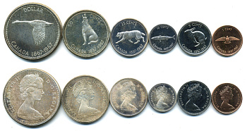 КАНАДА НАБОР ИЗ 6 МОНЕТ 1967 ЖИВОТНЫЕ, В КОРОБКЕ, С СЕРТИФИКАТОМ PROOF 7-5-1