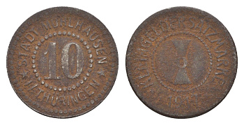 Мюльхаузен в Тюрингии 10 пфеннигов 1917 Funck 342.9, Men05 17089.15, Men18 21432.15 железо 4164-146