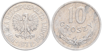 ПОЛЬША 10 ГРОШЕЙ 1971 MW KM АА47 алюминий 4528-157