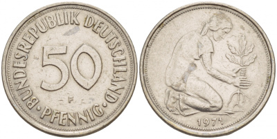 ФРГ 50 ПФЕННИГОВ 1971 F KM 109.1, J. 384 медно-никель 4532-338