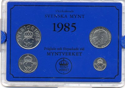 Швеция набор монетного двора из 4 монет 1985 в пластике, Карл XVI Густав (1973- ) KM MS35 UNC 4-3-7-140