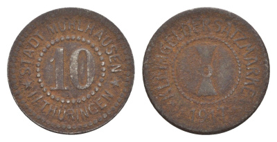 Мюльхаузен в Тюрингии 10 пфеннигов 1917 Funck 342.9, Men05 17089.15, Men18 21432.15 железо 4164-146