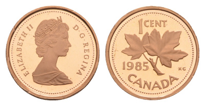 Канада 1 цент 1985 Елизавета II (1952-2022), кленовый лист KM 132 бронза  PROOF  4635-1155