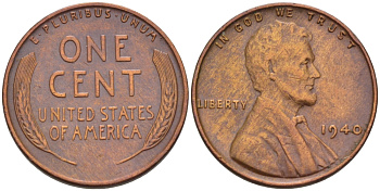 США 1 ЦЕНТ 1940 ЛИНКОЛЬН KM 132 бронза 31-1215