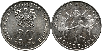 Польша 20 злотых 1979 Международный год детей KM 99 медно-никель UNC 441-912