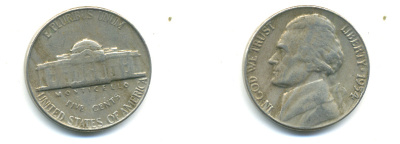 США 5 ЦЕНТОВ 1954 ДЖЕФФЕРСОН KM A192 медно-никель 89-432