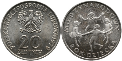 Польша 20 злотых 1979 Международный год детей KM 99 медно-никель UNC 441-912
