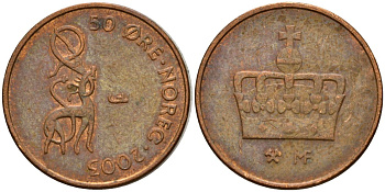 Норвегия 50 эре 2003 Харальд V (1991- ) KM 460 бронза 4152-464
