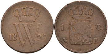 Нидерланды 1 цент 1827 Виллем I (1815-1840) KM 47 медь 4575-946