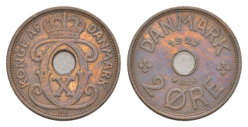 Дания 2 эре 1927 HCN, Кристиан X (1912-1947) KM 827 бронза 4651-1022