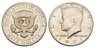 США 1/2 доллара (50 центов) 1971 D, Джон Кеннеди KM 202b медь плакированная медно-никелем aUNC 109-813