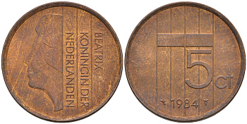 НИДЕРЛАНДЫ 5 ЦЕНТОВ 1984 KM 202 бронза 4563-736