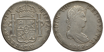 Мексика 8 реалов 1819 JJ, Фердинанд VII Испанский (1808-1821) KM 111 серебро 00-00