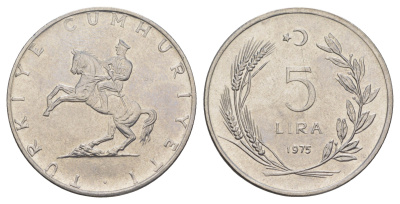 Турция 5 лир 1975 KM 905 нержавеющая сталь 4645-1023