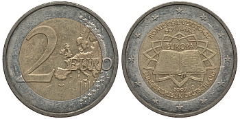 ГЕРМАНИЯ 2 ЕВРО 2007 D, 50 ЛЕТ РИМСКОМУ ДОГОВОРУ KM 259 биметалл 4384-723