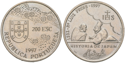 Португалия 200 эскудо 1997 400 лет со дня смерти Луиса Фройса KM 698 медно-никель UNC 74-211