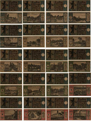 БЕРЛИН, ГЕРМАНИЯ НАБОР ИЗ 20 БАНКНОТ 1921 НОТГЕЛЬД, ЗЕМЛЯ ПРУССИЯ, 2 СЕНТЯБРЯ 1921, 20 х 50 ПФЕННИГОВ ARNOLD KELLER 92.1 бумага 7523-11-3-1