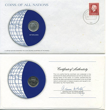 Нидерланды 25 центов 1979 Юлиана (1949-1980) монета в конверте с маркой и спецгашением UNC 4294-1-3